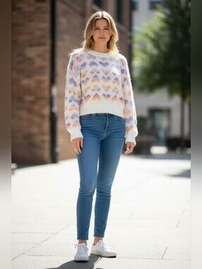 Multicolor Heart Pattern Sweater